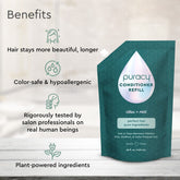 Puracy silicone-free conditioner bottle with natural ingredients, showcasing smooth, healthy hair after use.