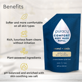 Puracy acidified, pH-balanced body wash with soothing ingredients, designed for gentle skin cleansing and hydration.