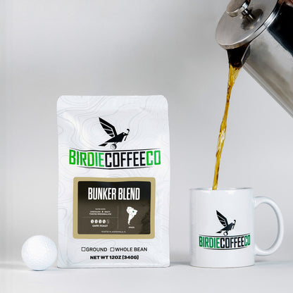 Bunker Blend Latin American coffee beans from Birdie Coffee Company in a close-up shot of the roasted beans.