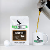 Ground Fairway Fuel Medium Roast Coffee by Birdie Coffee Company, rich aromatic coffee beans for brewing.