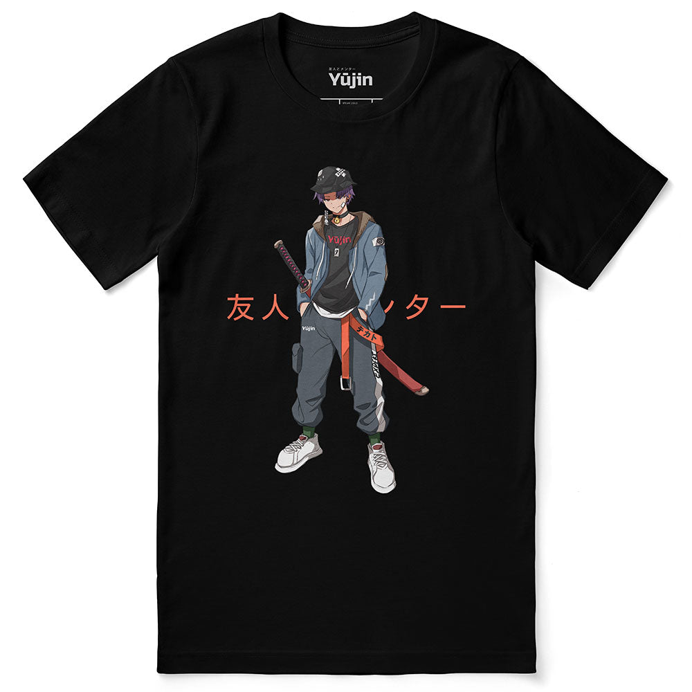 Yūjin Clothing Expert T-Shirt in black with crew neck and short sleeves, showcasing a casual fit and smooth fabric.