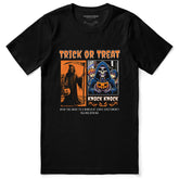 Yūjin Clothing Knock Knock Halloween T-Shirt featuring spooky ghost graphic, black short-sleeve cotton tee for Halloween costumes and casual wear.