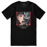 Cyborg Girl T-Shirt by Yūjin Clothing featuring a futuristic cybernetic female design on a casual cotton tee.