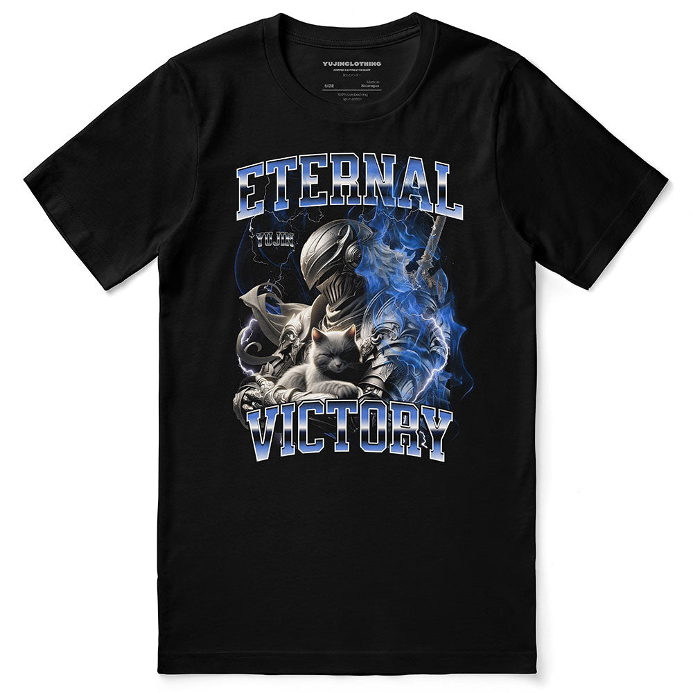 Yūjin Clothing Eternal Victory cat T-Shirt featuring a bold graphic design on soft fabric, perfect for casual wear.