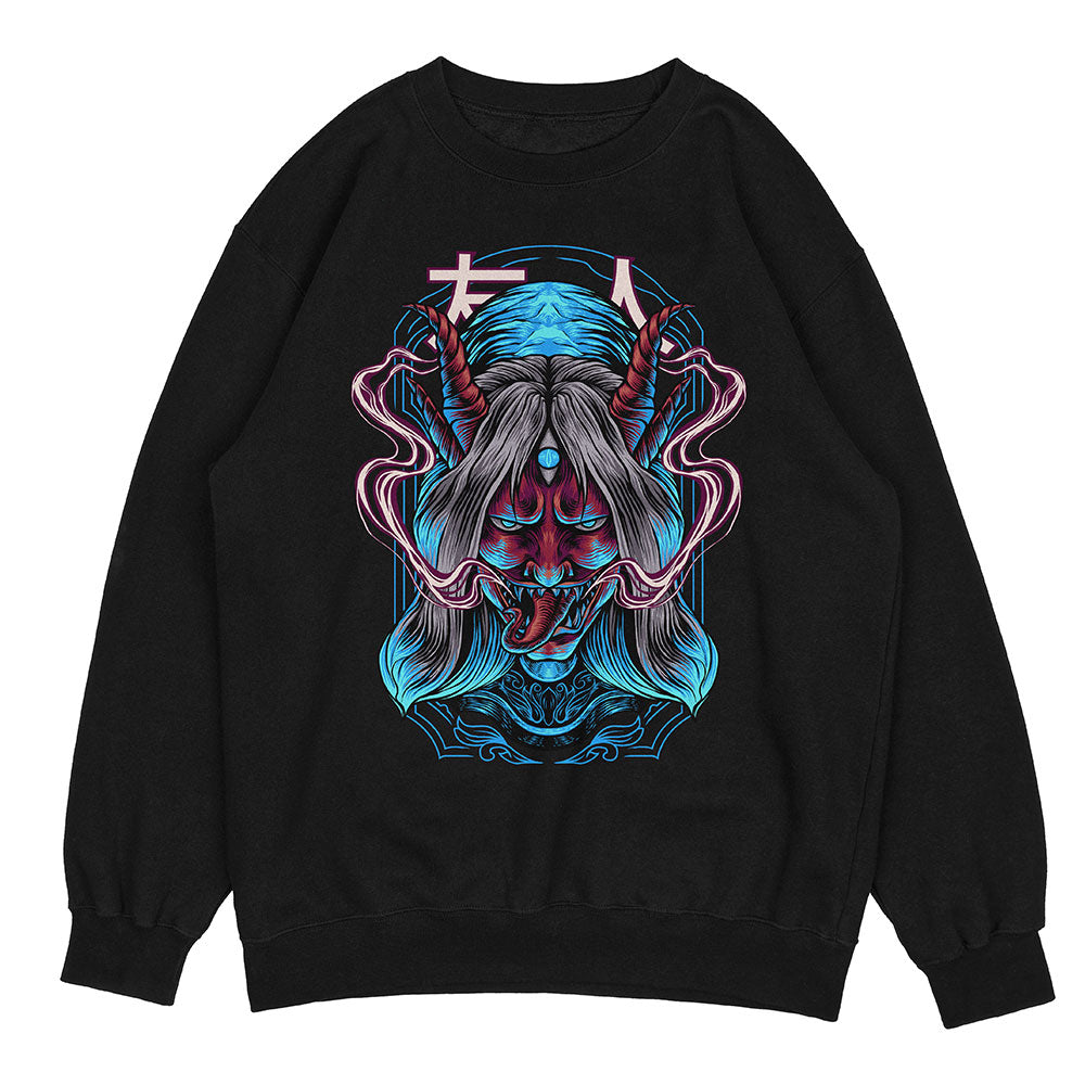 Yūjin Clothing possessed sweatshirt featuring a dark, edgy design with long sleeves and a comfortable fit, ideal for casual wear.
