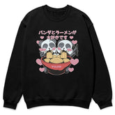 Yūjin Clothing cute ramen pandas sweatshirt featuring a playful panda and ramen noodle design on soft fabric.