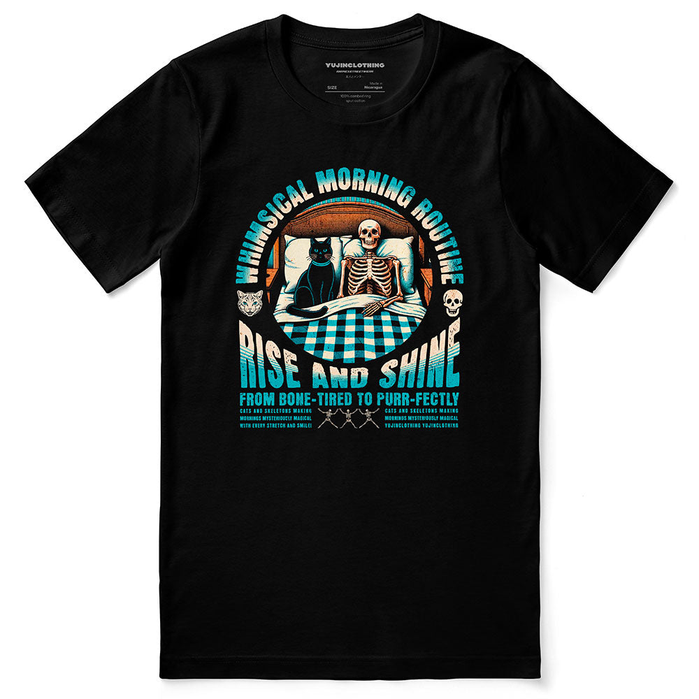 Yūjin Clothing Good Morning Cat T-Shirt featuring a cute cat graphic on a comfortable casual tee