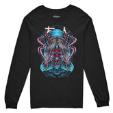 Yūjin Clothing Possessed long sleeve T-shirt featuring dark graphic design and comfortable fit on a plain background.