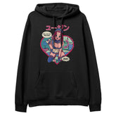 Yūjin Clothing Got Your Milkies Hoodie in black, featuring a soft cotton fabric with a front pocket and hoodie drawstrings.
