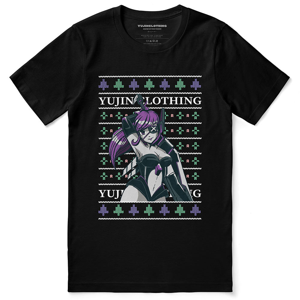 Yūjin Clothing Cypher Girl Christmas T-Shirt featuring festive holiday design and comfortable cotton fabric for women.