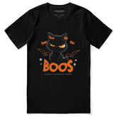 Here For The Boos T-Shirt by Yūjin Clothing featuring a fun ghost graphic on a casual black T-shirt.