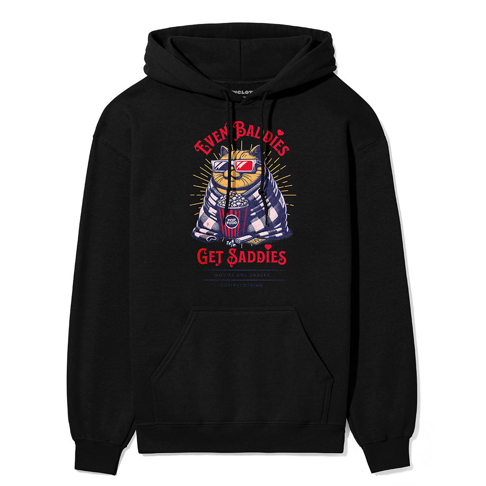 Yūjin Clothing Even Baddies cat hoodie featuring a cozy fit, printed cat graphic, and casual streetwear style.