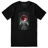 Crimson Coven T-Shirt by Yūjin Clothing featuring a dark red and black graphic design on a casual cotton T-shirt.
