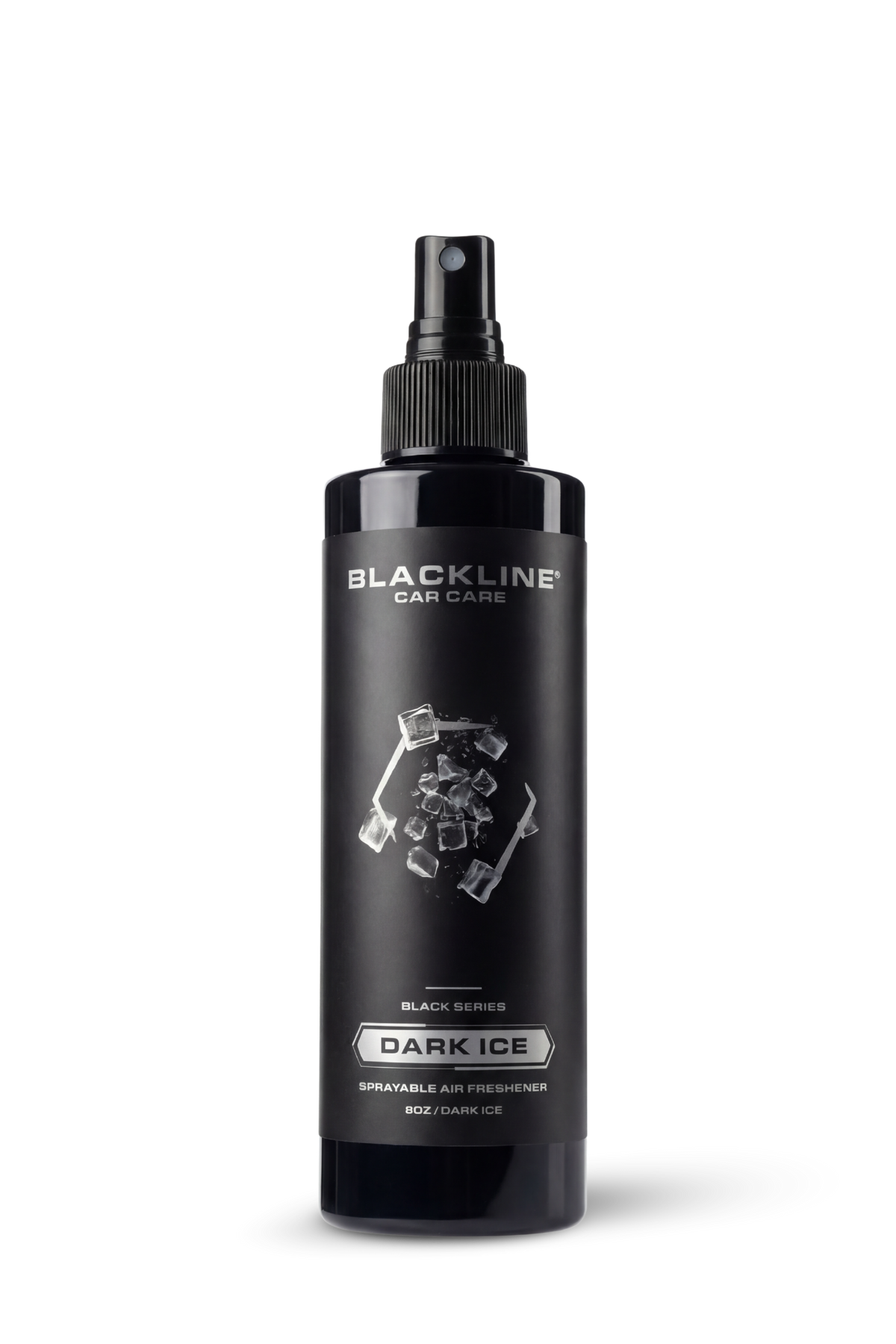 Blackline Car Care Blackline® 8oz Dark Ice car air freshener hanging in a vehicle interior, freshening the car with a dark ice scent.