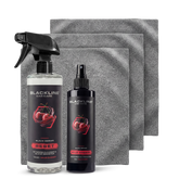 Blackline Car Care 8oz Wild Cherry air freshener for cars, showing the sleek black packaging and complete scent system.