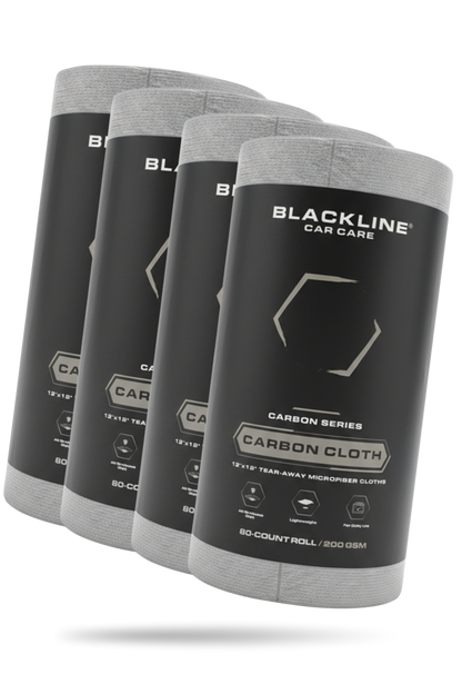 Blackline Carbon Cloth by Blackline Car Care, close-up view showing black carbon fiber material for automotive detailing.