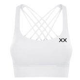 White Ryla Bra by BLACKOUT BARBELL featuring sleek design and supportive fit, displayed on a neutral background.