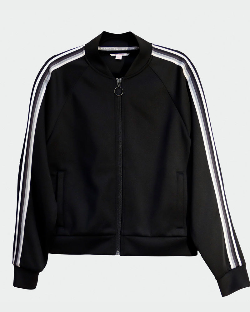 Goal Five Powerstripe LS Track Jacket in black, featuring a sporty lifestyle design with striped details and a comfortable fit.