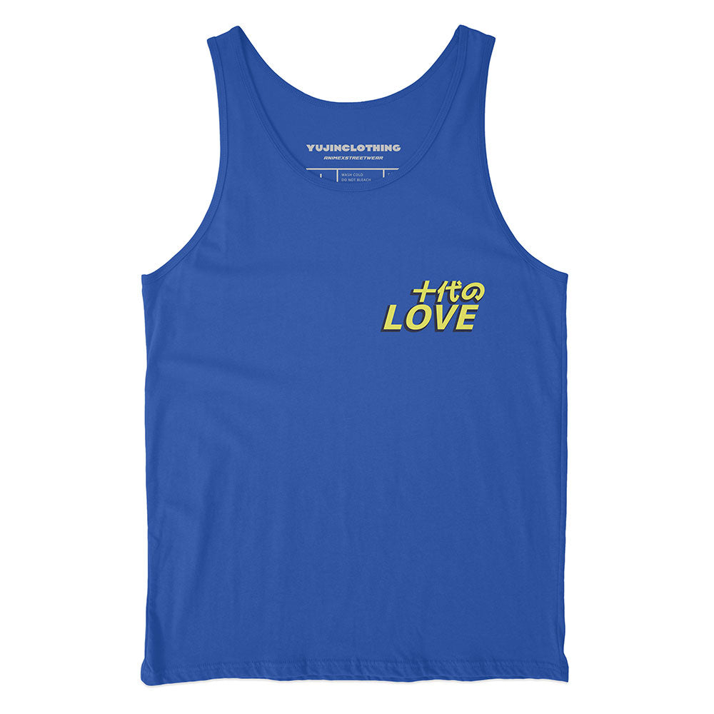 Black Love Tank Top by Yūjin Clothing featuring a sleeveless design and a stylish love graphic on the front