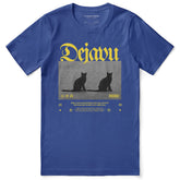 Dejavu Cat T-Shirt by Yūjin Clothing featuring a stylish cat graphic on a casual cotton T-shirt.