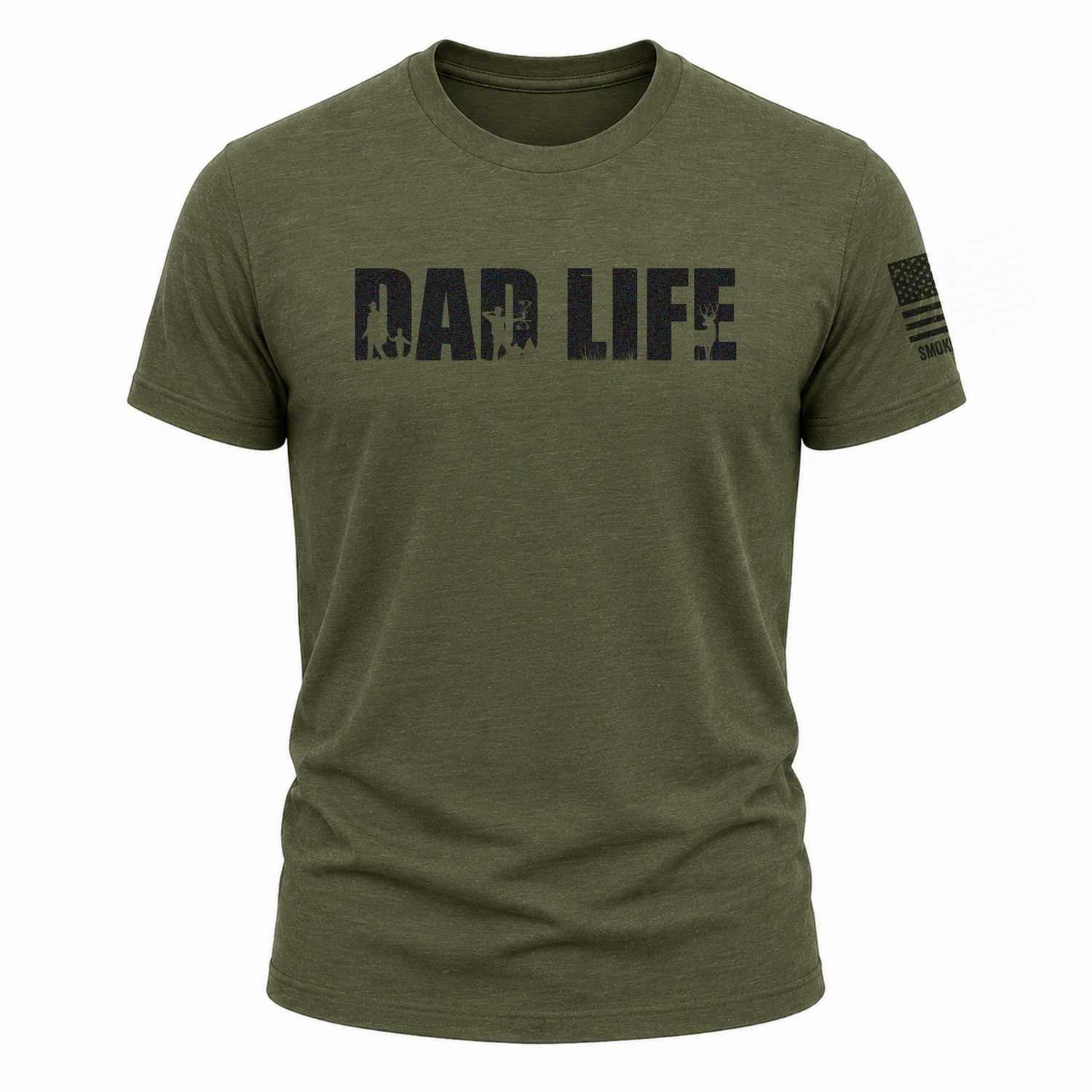 Front view of Bow Crew Apparel "DAD LIFE" T-shirt showcasing bold printed design for dad hunters.