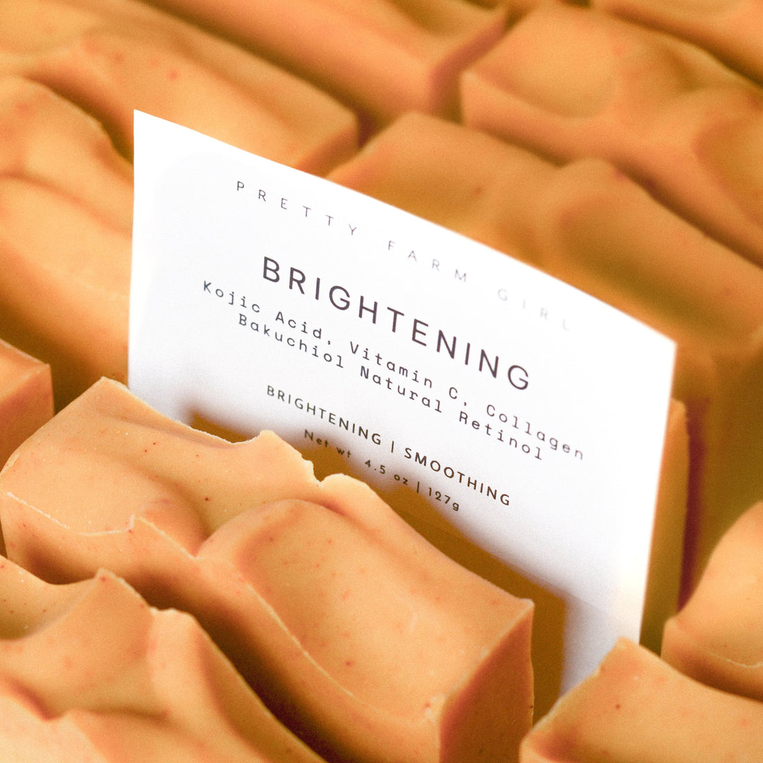 Pretty Farm Girl Brightening Vitamin C and Bakuchiol Soap Bar, natural skincare bar with brightening ingredients and fresh appearance.