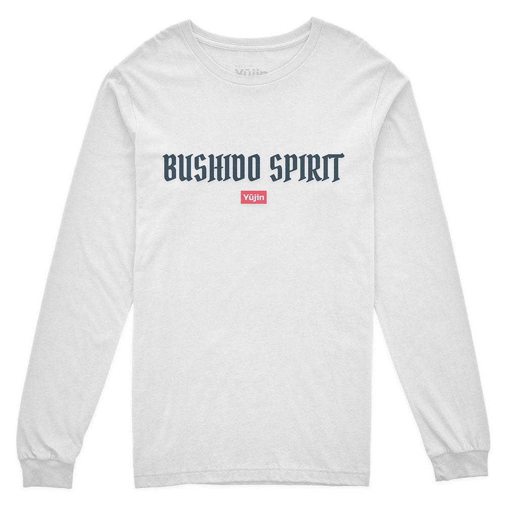 Yūjin Clothing Bushido long sleeve T-shirt featuring a martial arts inspired design in black and white on soft fabric