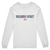 Yūjin Clothing Bushido long sleeve T-shirt featuring a martial arts inspired design in black and white on soft fabric