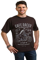 Mens Cafe Racer graphic T-shirt by Spun Bamboo, short sleeve shirt in bamboo viscose and organic cotton, with a printed design.