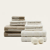 Family of Capri Australian Cotton Bath Towels by Italic, showcasing soft, plush textures and vibrant colors for luxurious home bath use.