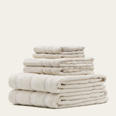 Set of Capri Australian Cotton Towels by Italic, soft and plush home bath towels displayed in a bathroom setting.