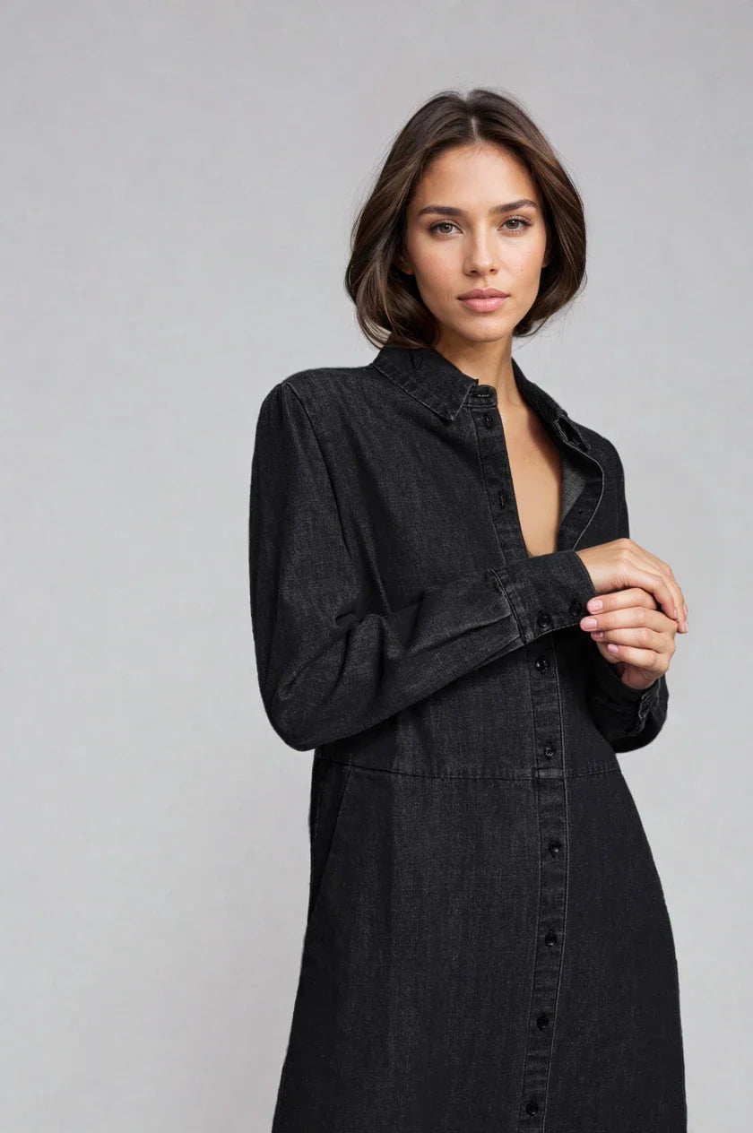 Fitkitty Culture denim shirt dress from The Sunday Stroll collection, featuring a casual, stylish denim dress with long sleeves and button front.