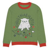 Yūjin Clothing Christmas Hater Cat sweatshirt featuring a festive design with a grumpy cat face on cozy fabric.