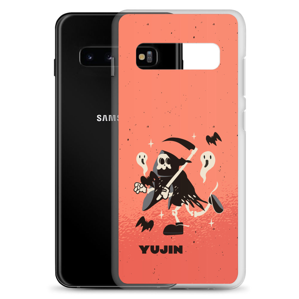 Yūjin Clothing Halloween Grim Reaper Samsung phone case with spooky skull and dark design for Galaxy smartphones.