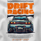 Yūjin Clothing Drift Racing Car T-Shirt featuring a dynamic car graphic on casual black fabric.
