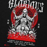 Yūjin Clothing Glorious Death hoodie featuring a dark, detailed design with a hood and front pocket, crafted for casual wear.