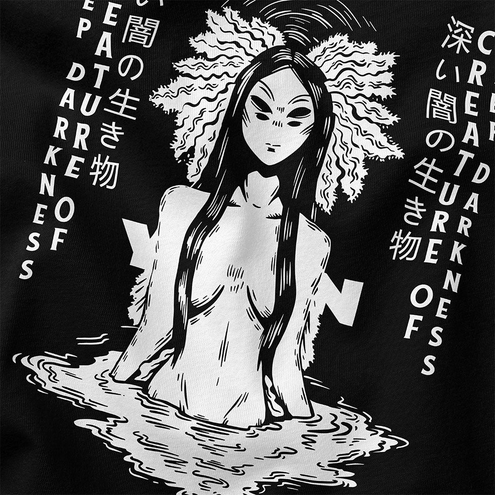 Black Deep Darkness T-Shirt by Yūjin Clothing, featuring a soft cotton fabric and a sleek, minimalist design.