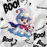 Cute ghost graphic T-shirt by Yūjin Clothing featuring a fun, spooky design on a comfortable casual shirt.