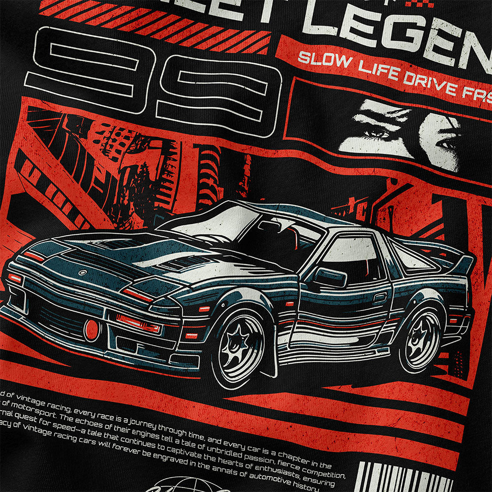 Yūjin Clothing Drive Fast Car T-Shirt featuring a bold speed-themed graphic on a casual cotton T-shirt.