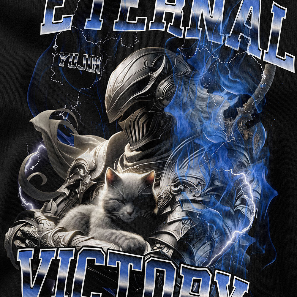Yūjin Clothing Eternal Victory Cat T-Shirt featuring a bold graphic of a victorious cat design on soft fabric.