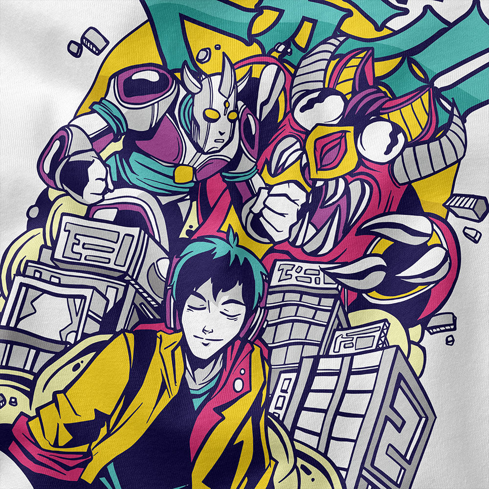 Yūjin Clothing City Life Premium Sweatshirt in gray with a relaxed fit and urban-inspired graphic design on the front.