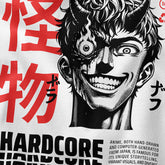 Black Hardcore Anime T-Shirt by Yūjin Clothing featuring bold anime-inspired graphic design on soft cotton fabric.