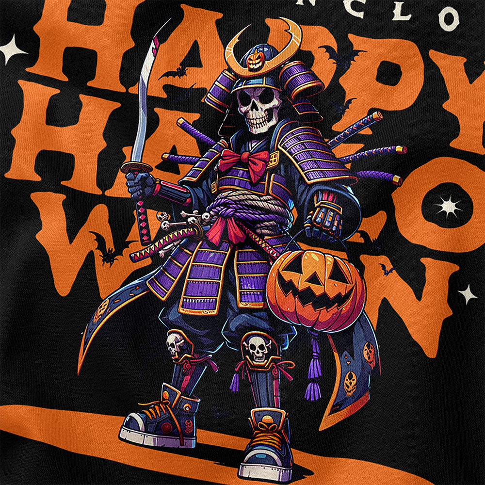 Yūjin Clothing Samurai Halloween T-Shirt featuring a detailed samurai design, perfect for Halloween costumes or themed casual wear.