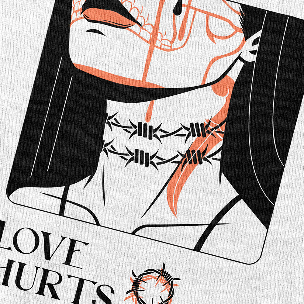 Yūjin Clothing Love Hurts hoodie featuring a stylish design, soft fabric, and comfortable fit, perfect for casual wear.