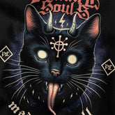 Yūjin Clothing Damned Souls Cat T-Shirt featuring a dark, artistic cat design on a black cotton tee.