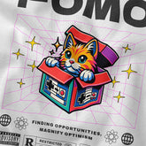 Yūjin Clothing FOMO Cat T-Shirt featuring a playful cat graphic on a casual cotton tee for feline lovers and trendy fashion.