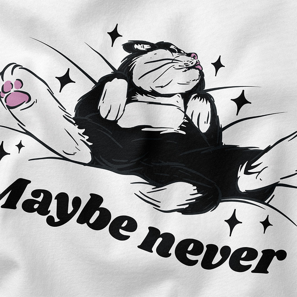 Yūjin Clothing Maybe Never hoodie with a relaxed fit and front printed design, perfect for casual streetwear style.