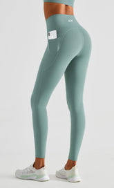 Seafoam green Koa Leggings by BLACKOUT BARBELL, showing the high-waisted athletic leggings with a snug fit and sleek design.