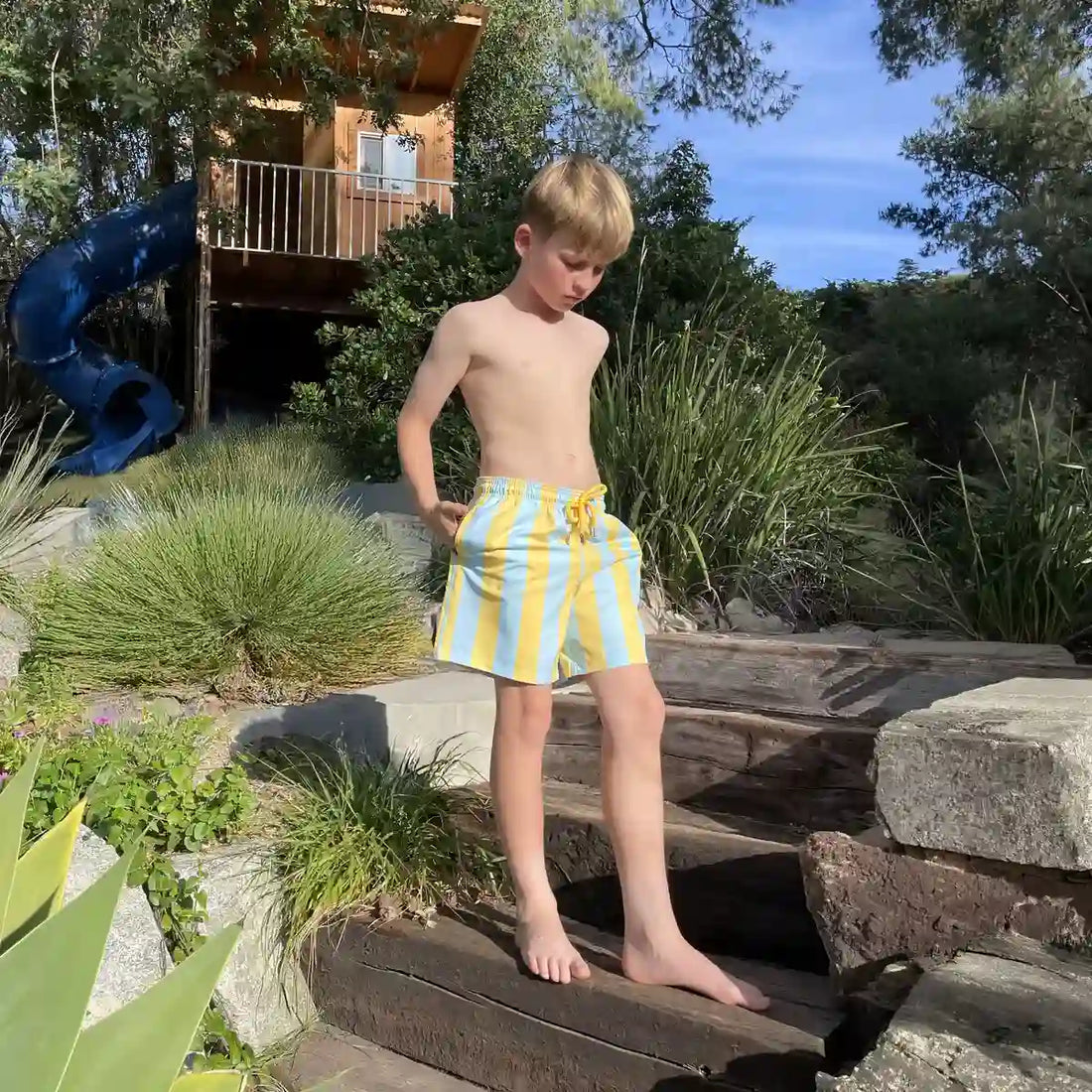 Boys Hybrid Swim &amp; Play Shorts – Coastal Cabana - Sun and Sky