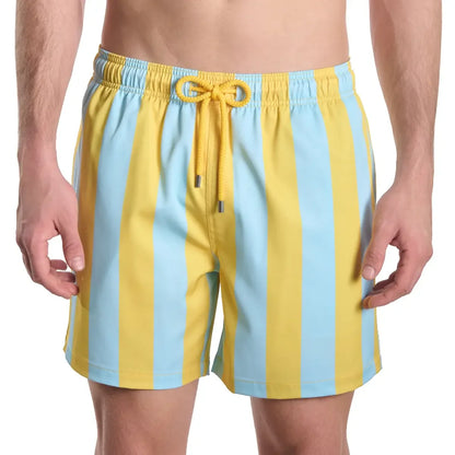Men’s Premium Compression-Lined Hybrid Shorts – Coastal Cabana - Sun and Sky